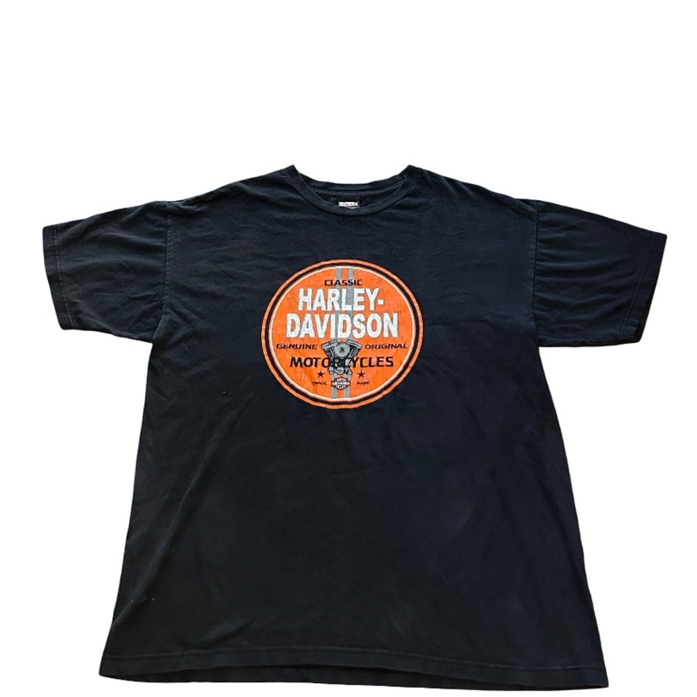 Vintage Harley-Davidson Black Tee with Orange Logo